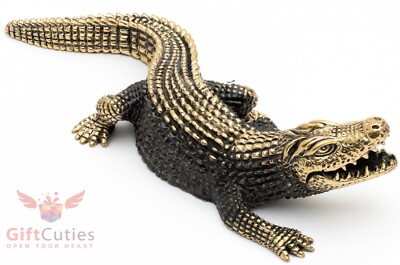 Solid Brass Amber Figurine of Nile Crocodile or Alligator IronWork