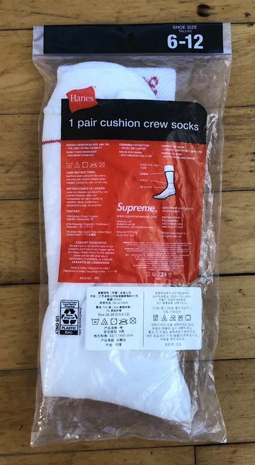 Meias Supreme x MM6 Maison Margiela Hanes White Crew 1 par - NOVAS - NA MÃO - Imagem 2 de 4