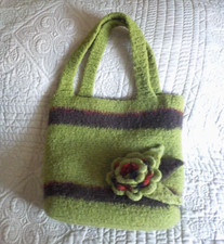Boho Handcrafted Felted BOILED WOOL Bag 12"x1 0" Purse with Large 3D Flower