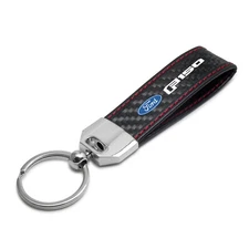 Black Leather & Carbon Fiber Key Chain Red Stitching - Ford F-150 '15+