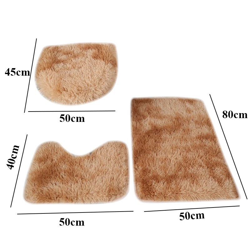 3 Piece Solid Bathroom Bath Mat Contour Rug Set Non Slip with Toilet Lid Cover - Image 4 of 4
