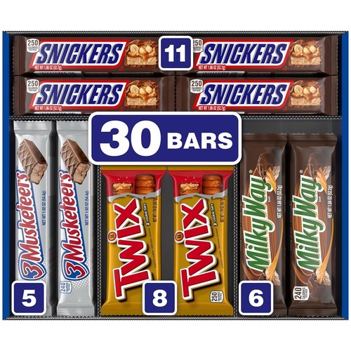 Mars Chocolate Candy Bars Full Size 30 Pack Assorted Flavors & Treats Sweet Bars