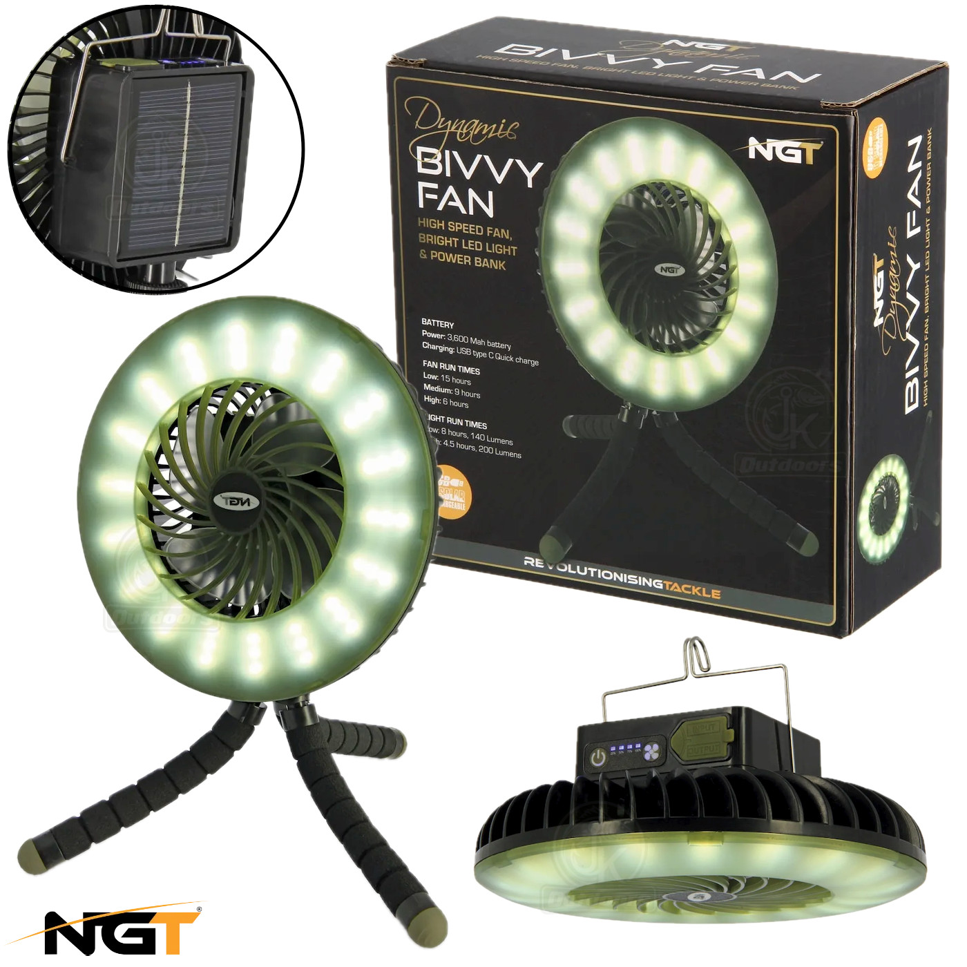 NGT Bivvy Fan LED Light With Powerbank Carp Fishing Camping Dynamic Wireless Fan