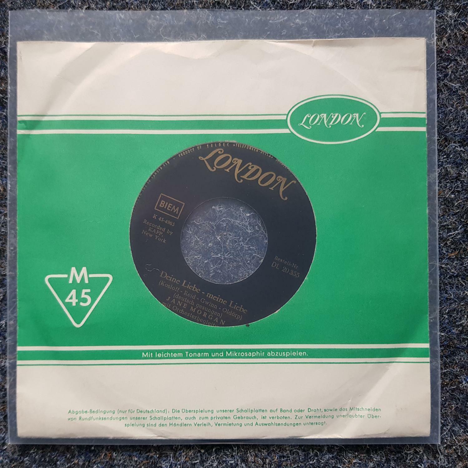 7"" Single Vinyl Jane Morgan - Deine Liebe, meine Liebe/ Ich hab' Heimweh nach de