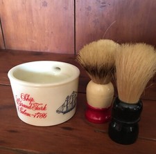 Vintage 1964-78 Old Spice Wheaton Glass Ship Grand Turk Shaving Mug 2 Brushes