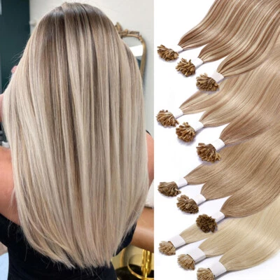 S-NOILITE 200 Strähnen Dick 100% Remy Echthaar Keratin Bonding Hair Extensions Balayage DE