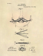 Barber Mustache Curler Vintage US Patent Art Print - Vintage Antique Barber 621