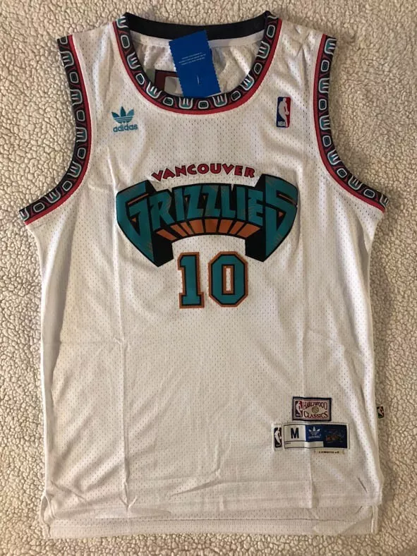 NWT Mike Bibby 10 Vancouver Grizzlies White Vintage Retro Jersey