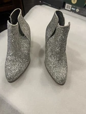 Not Rated Women's Fiera High Heel V-Cut Glitter Ankle Boots Silver SZ US 8
