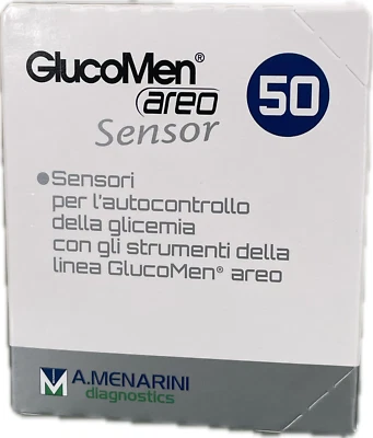GlucoMen Areo Sensor A.Menarini 50 / 100 Strisce diabete test glucosio Scad.2027