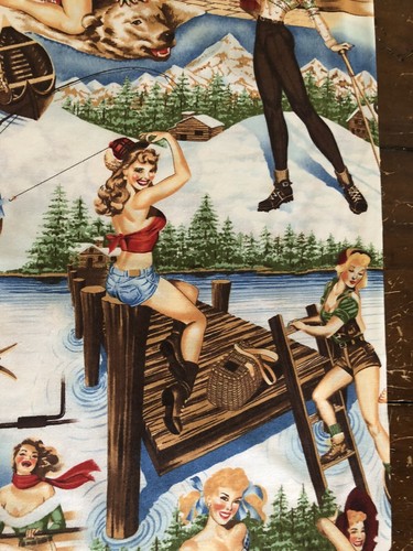 Alexander Henry Pin Up Fabric The Great Outdoors Rockabilly Retro Sexy Girls OOP - Picture 6 of 12