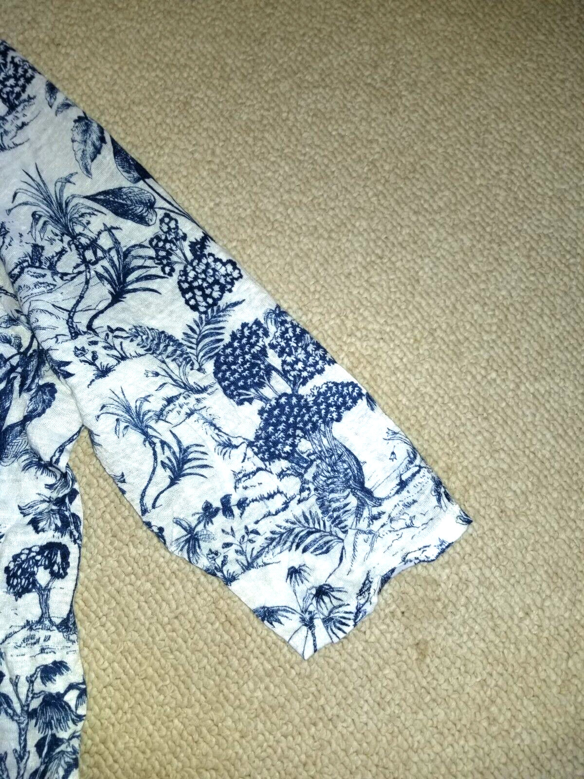 Womens Top-NICOLE MILLER-blue/white floral linen knit beachy resort 3/4 slv-3X image 3