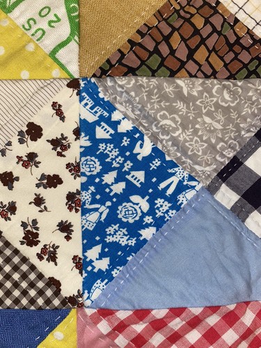 vtg quilt top fabric cotton block Handmade Granny Square Patch Farm Triangle - Picture 8 of 10