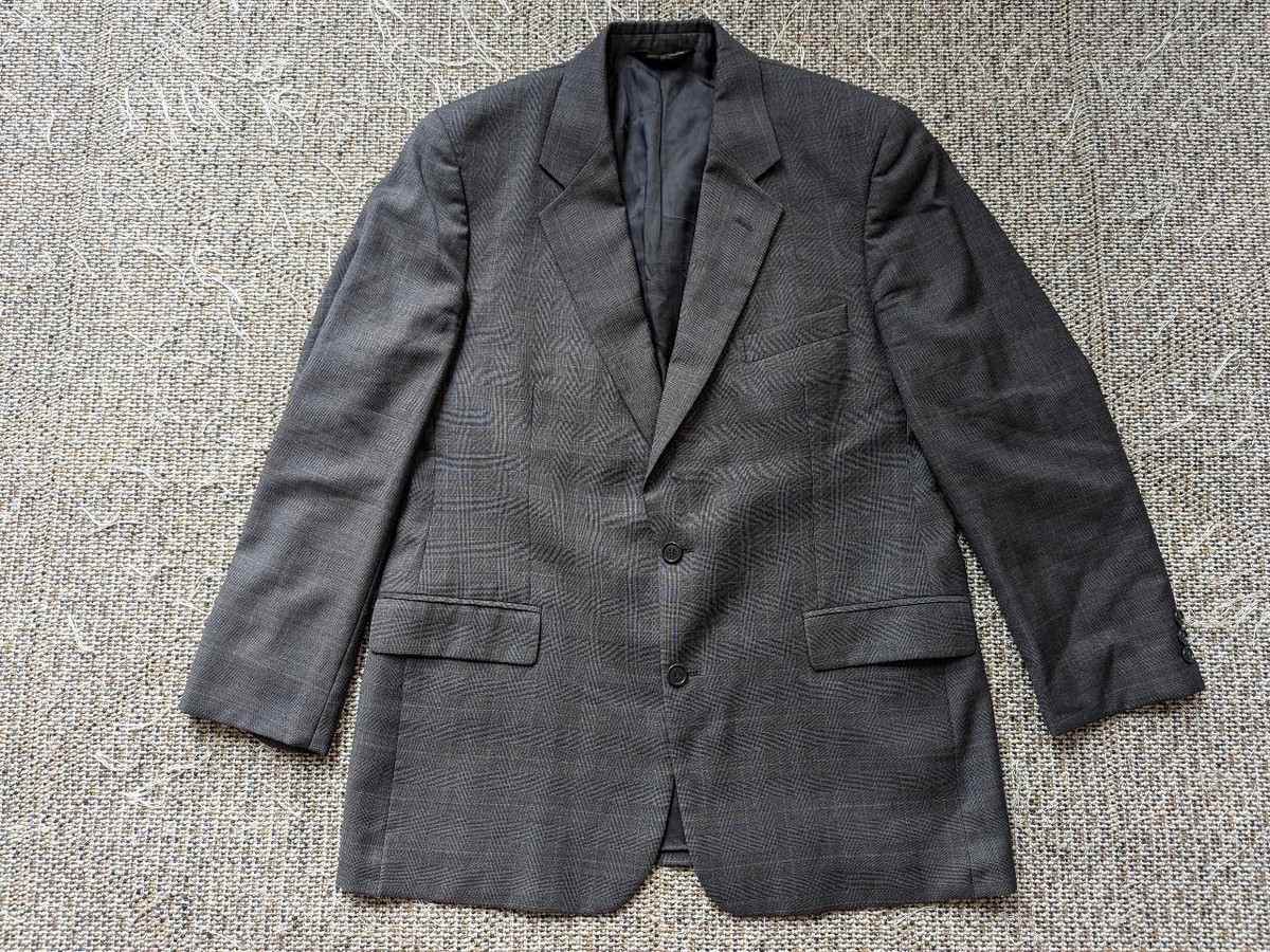 vintage BROOKS BROTHERS suit 43R 38x32 woven wool PLAID gray-blue