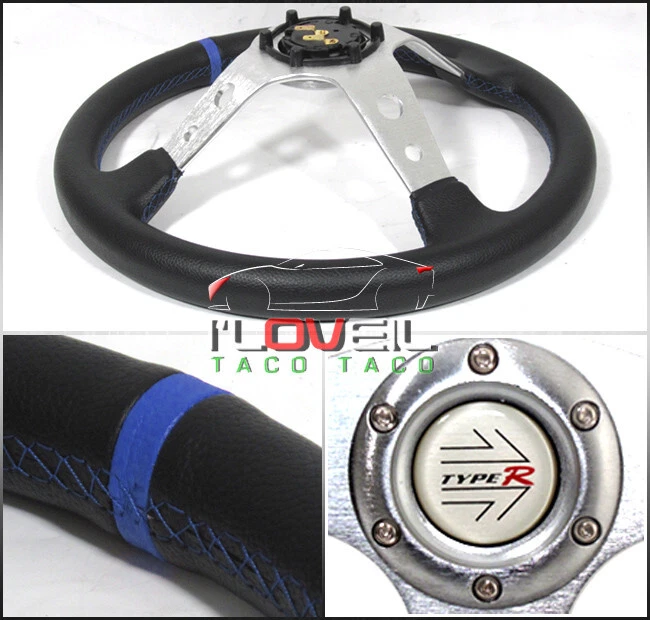 Civic Del Sol Integra Jdm Steering Wheel Blue Stitch+Quick Release + Hub Adapter Foto 2 de 3