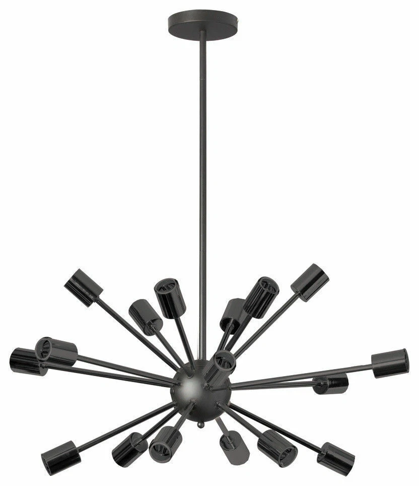 Mid century design ceiling light 18 Arm Matte Black Brass Sputnik chandelier