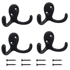 4 Pack Wall Hooks Wall Mounted Coat Hooks for Hanging Heavy Duty, Black Towel...