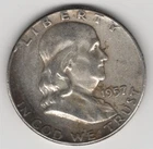 1957 P FRANKLIN HALF DOLLAR 90% SILVER 50¢ PHILADELPHIA UNITED STATES OF AMERICA