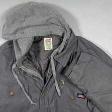 Genuine Dickies Mens 2XL Gray Hooded Canvas Work Jacket Quilted Lined RN123187
