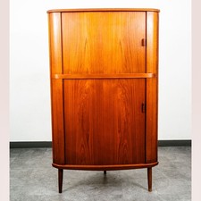 Mid Century Danish Modern Corner Cabinet Teak Wood Bar Tambour Skovmand Andersen