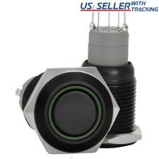 16mm Stainless Steel Latching Push Button Switch Black with Green LED 