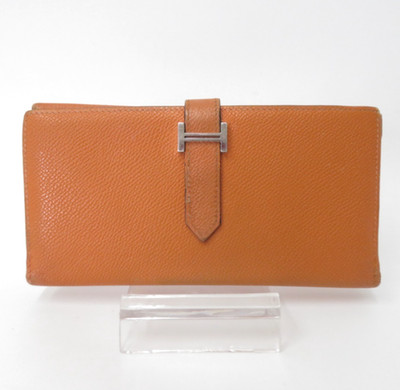 Authentic Hermes Epsom Bearn Soufflet Leather Trifold Long Wallet F#51885