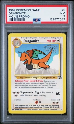 1999 POKEMON GAME MOVIE MOVIE PROMO #5 DRAGONITE PSA 7