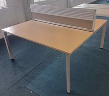 Steelcase twin 1600mm maple bench desk with privacy screen