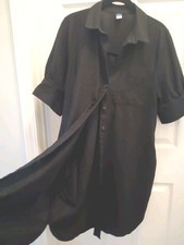 Gap Dress Coat  Black  Linen Blen Button Frnt S/S Puff Pockets Collar L  RELAXED