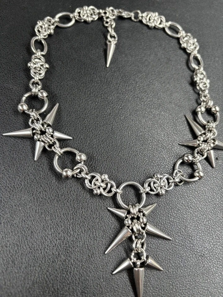 Gargantilla Punk Gótica Estrella Pico Cota Collar Grunge Emo Rock Tono Plata Metal Foto 2 de 4