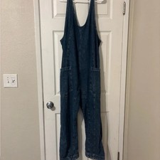 Free People High Roller Denim Jumpsuit LARGE We The Free