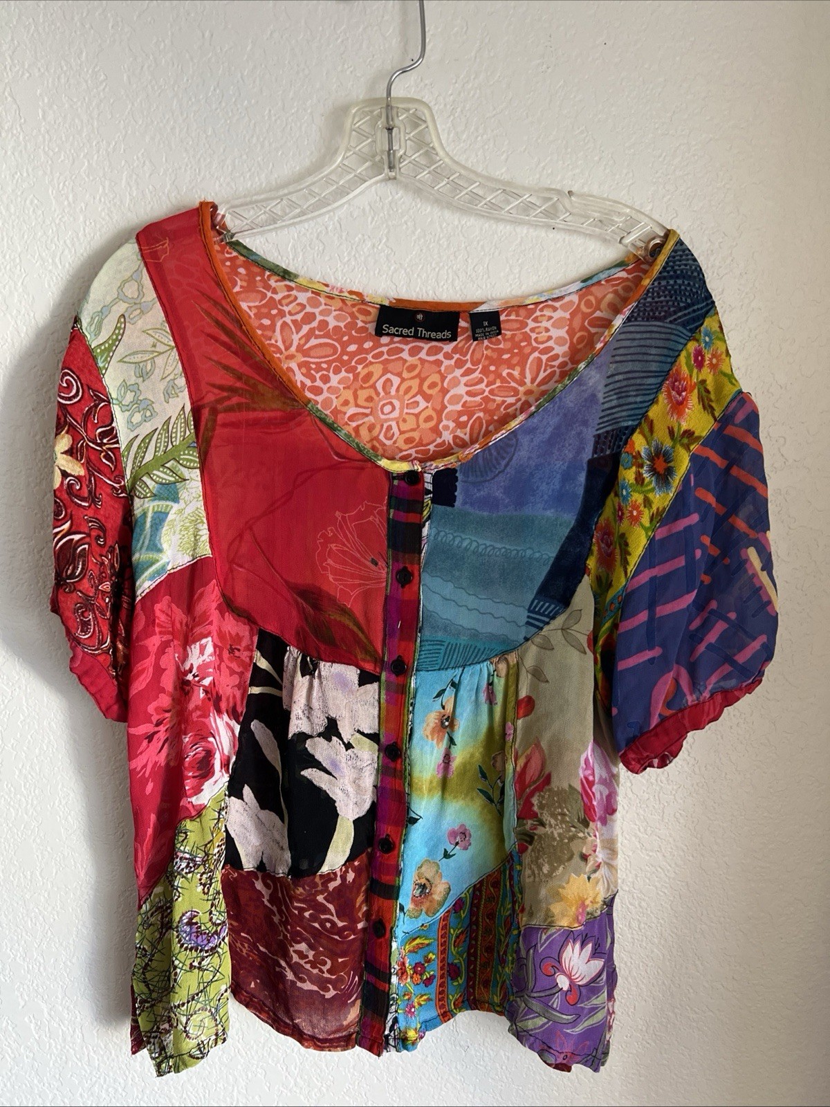 Sacred Thread WOMENS Top Patchwork Flowy Multicol… - image 1