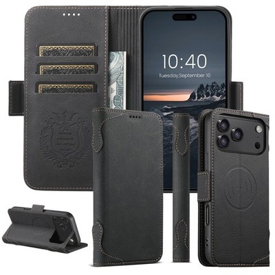 Leder Magnet Wallet Flip Case für iPhone 17 16 15 14 Pro Max für Magsafe Hülle