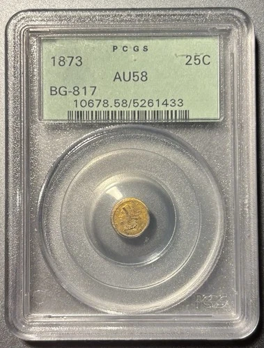 1873 25c Liberty Gold Coin, PCGS AU58, BG-817, California Fractional AUCTION