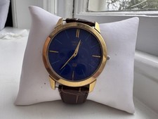 Seiko Quartz Men’s Watch Blue Sunburst Dial Gold Tone Minimalist Dress Watch