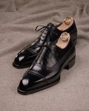 New Men's Handmade Black Color Leather Oxford Cap-Toe Lace Up Formal Office Shoe