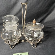 Vintage und selten 2 Gl&auml;ser mit Deckel Halter Versilbert
