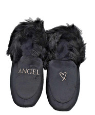 Victoria's Secret Angel Cozy Faux Fur Slippers Size Medium Black New 