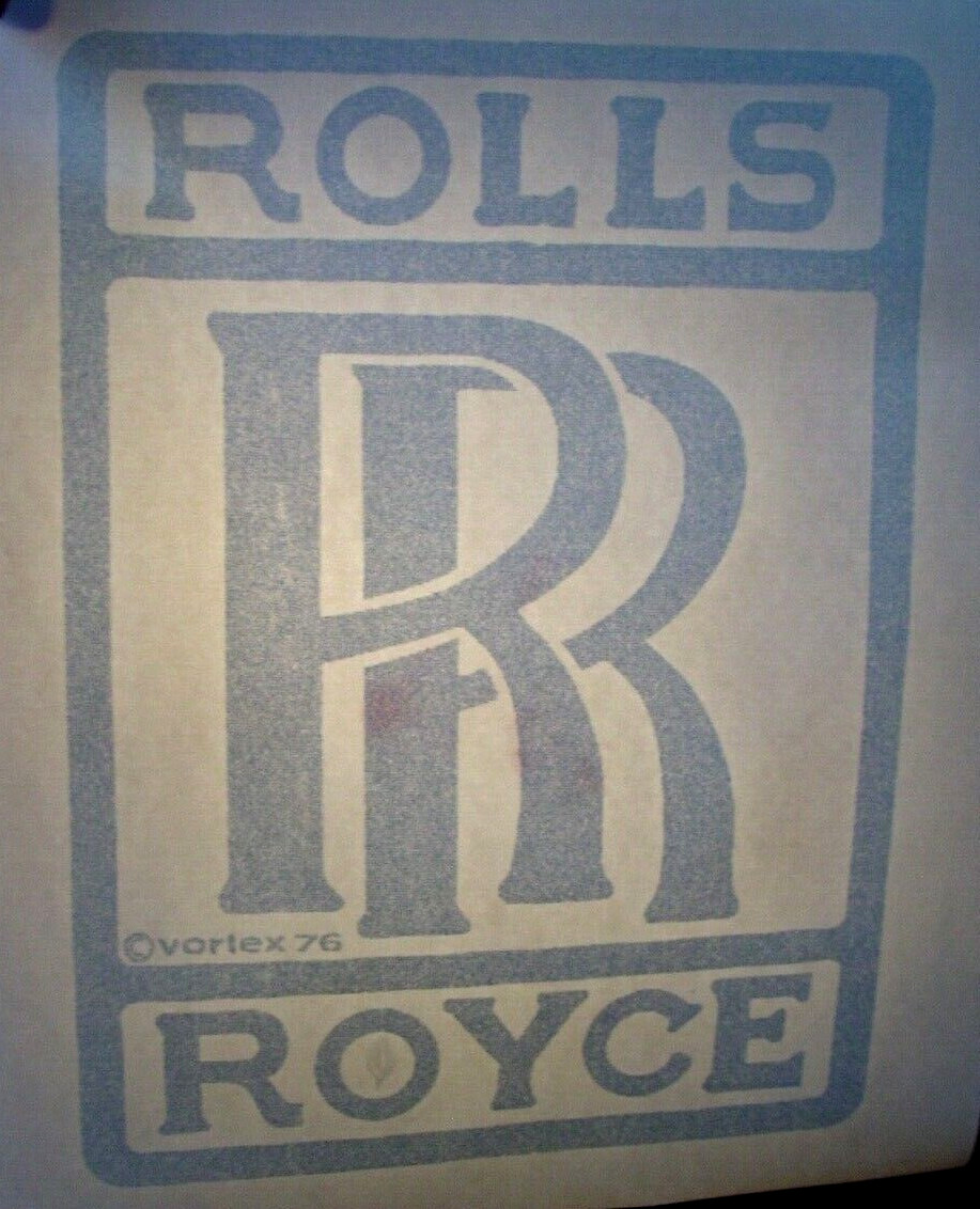 ROLLS ROYCE LOGO VINTAGE 1976 VORTEX SILVER GLITTER IRON ON TRANSFER -NICE, B-1