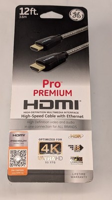 GE Pro Premium 12ft HDMI Cable 4K Ultra HD 60FPS 18Gbps High Speed Ethernet 3876