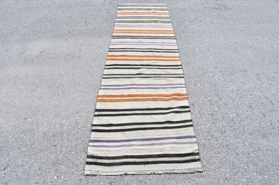 2,6x9,2 ft Runner Vintage Rug, Turkish Rug, Black White Oriental Wool Rug