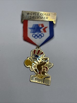 Lapel Pin - 1984 World Class Swimmer Los Angeles Olympic Mascot Sam The Eagle 60