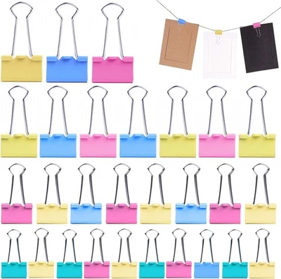 HIQU AND HIST 75 Stück Foldback Klammern Set, 15mm/19mm/25mm/32mm Binder Clips Büroklammern B