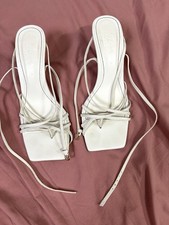 Zara white square front thong strappy heels Size 6