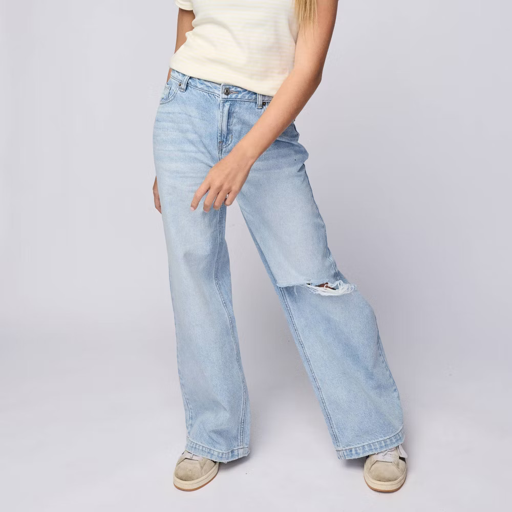 Pacsun Kids Girls' Mid-Rise Ultra Baggy Jeans - Light Wash 10