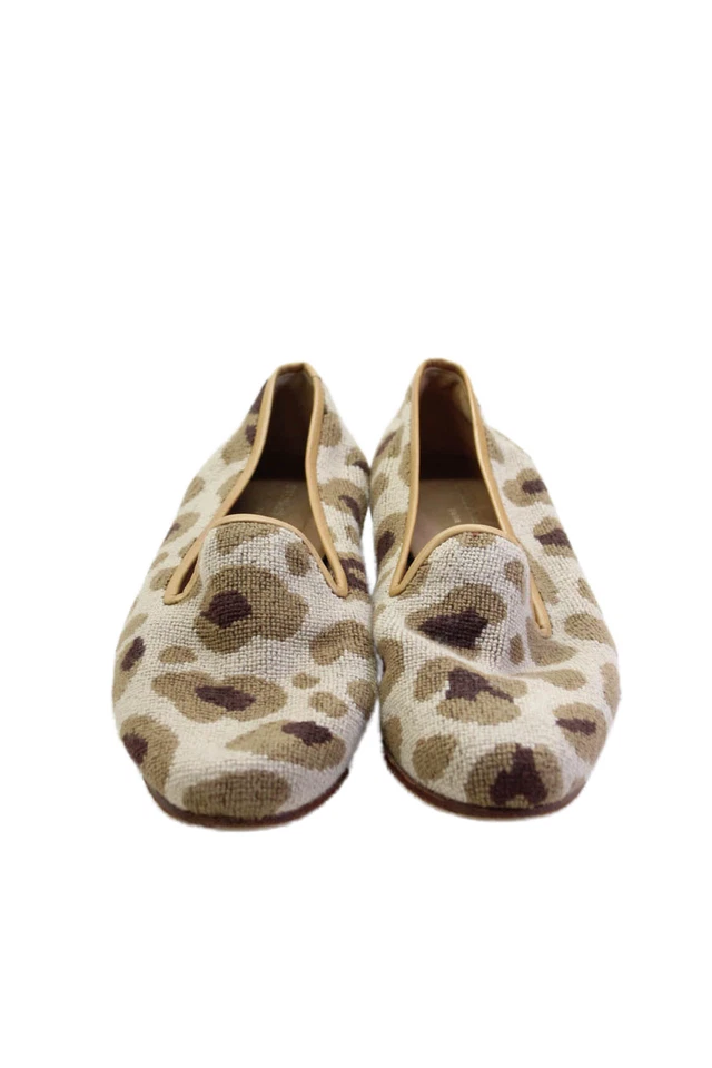 Stubbs & Wootton Mujer Tejido Estampado Animal Puntera Redonda Plano Beige Talla 7.5 Foto 2 de 4