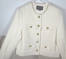 Officecore Urban Revivo Ivory Boucle Tweed US 8 Cream Gold Button Blazer