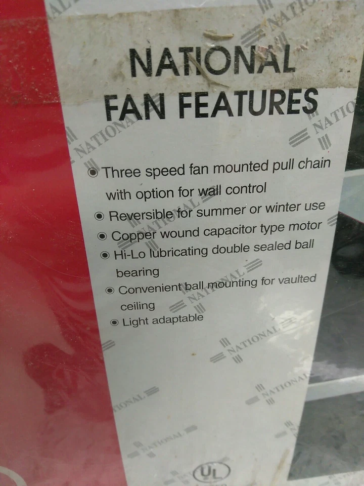 National industries  52" ceiling Fan OXFORD  Anti.wh/ burgundy 3 REV.SPEED(LUBBY - Image 3 of 4
