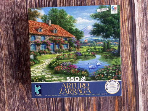 CEACO JIGSAW PUZZLE- COUNTRY COTTAGE, POND, SWAN- ARTURO ZARRAGA 550 PC - Picture 1 of 8