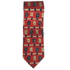 Robert Talbott Geometric Pattern Wide Mens Neck Tie 100% Silk Red Made In USA